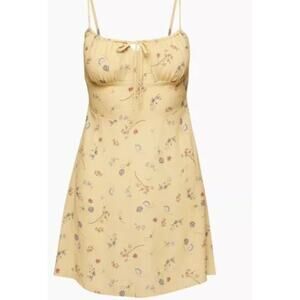 Wilfred 0 Mini Shift Dress Spring Medley Yellow Floral Tie Front Milk Maid